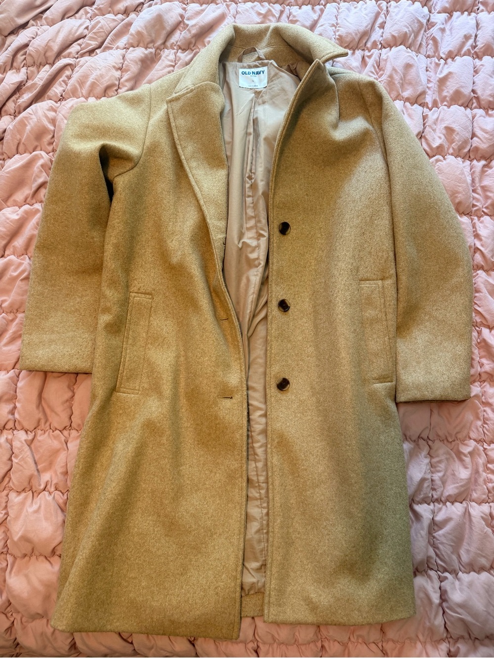 Old Navy Camel Single-Breasted Wool-Blend Trench Coat
